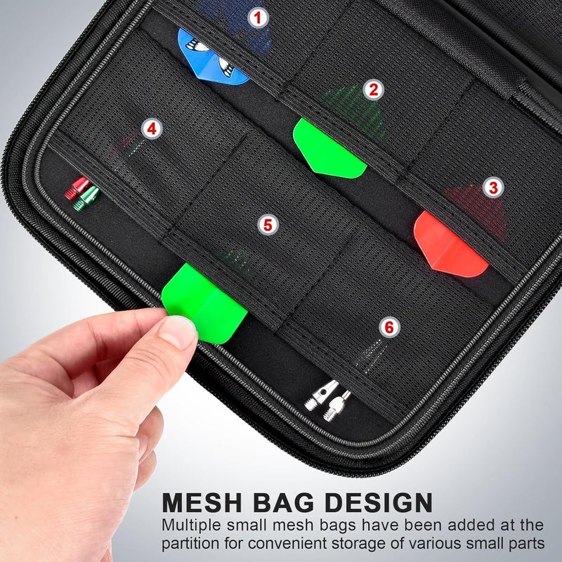 casmilee Dart Cases Hold 6 Soft Tip and Steel Darts Set, Dart Holder Bag Storage Organizer with 6 Built-in Pockets Hold Flights, Tips and Shafts Accessories (Box Only) - Image 5